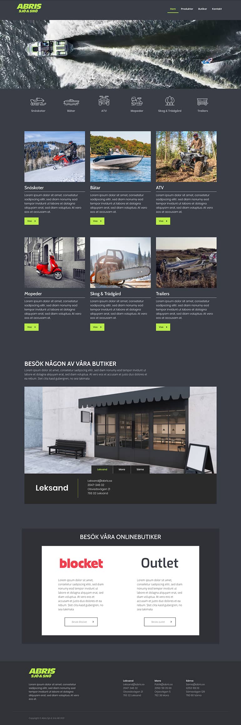 Startsida för WordPress-webbplats med brett produktsortiment