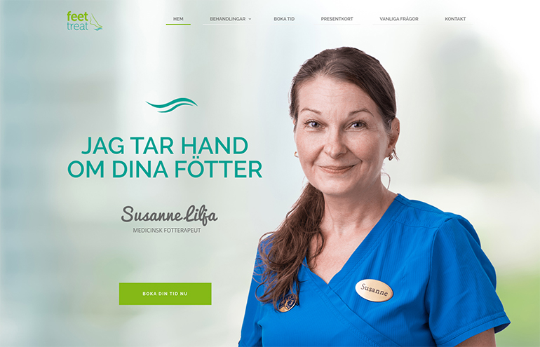 WordPress-webbplats med onlinebokning för medicinsk fotvård byggd av Comlog Studio