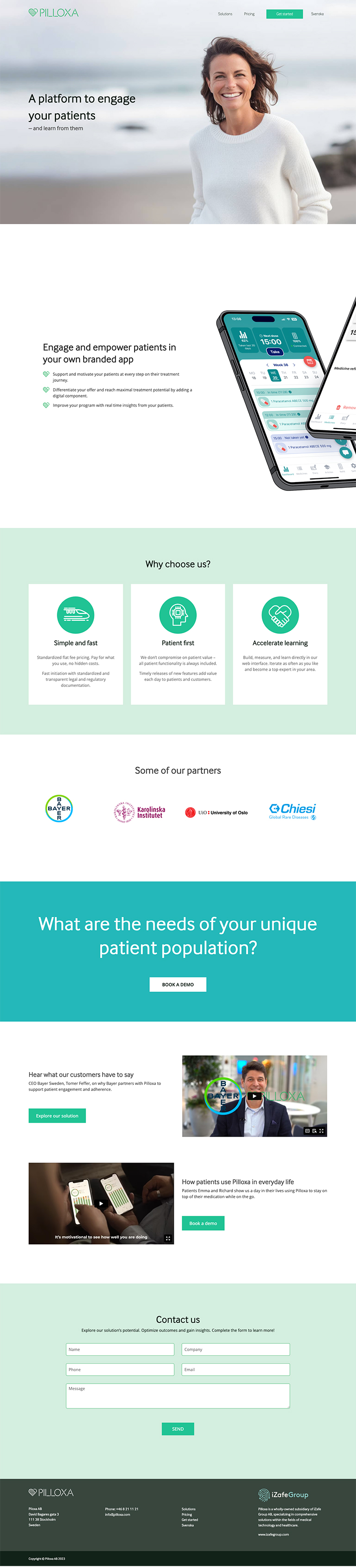 Startsida för WordPress-webbplats för patientengagemang och behandlingsuppföljning